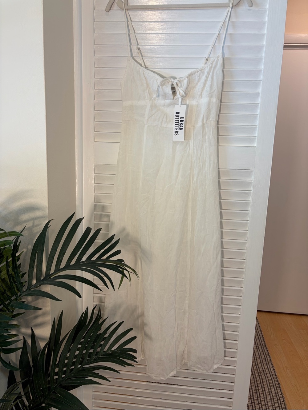 Urban Outfitters Cream-White Gauzy Slip Dress with Tie Front